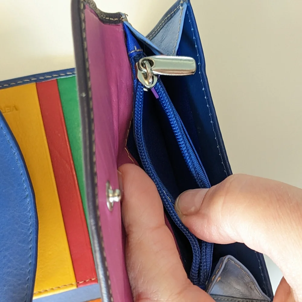 Multicolor Leather Card Holder Wallet - Blue Exterior
